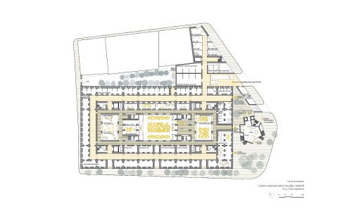 Centro de Artes Visuales en Madrid Diseño de plano de planta semisotano de Cruz y Ortiz Arquitectos