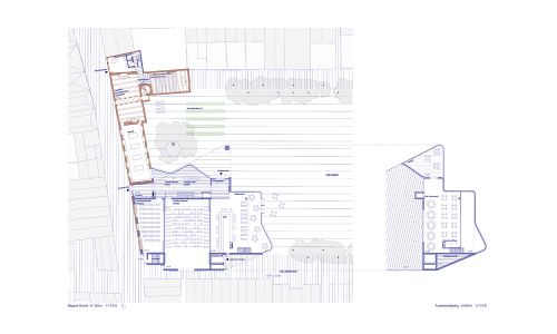 Ampliación de Centro Audiovisual Alkmaar Diseño de plano de planta baja y primera de Cruz y Ortiz Arquitectos