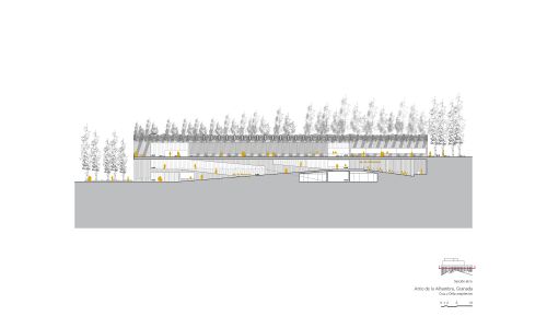 Atrio de la Alhambra en Granada Diseño de plano de sección longitudinal de Cruz y Ortiz Arquitectos