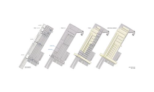 Estación de Ferrocarril de Bolonia Diseño de plano de exquema de fases de construcción Cruz y Ortiz Arquitectos