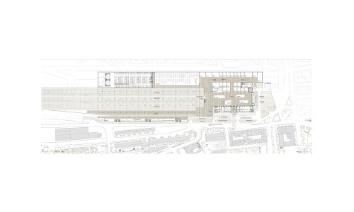 Estación de Ferrocarril de La Coruña Diseño de plano de planta de andenes de Cruz y Ortiz Arquitectos