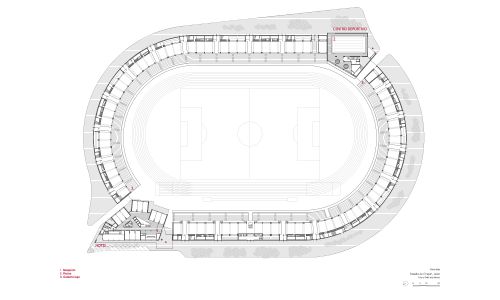 Estadio de Chapin en Jerez Cadiz Diseño del Plano de la Baja Cruz y Ortiz Arquitectos