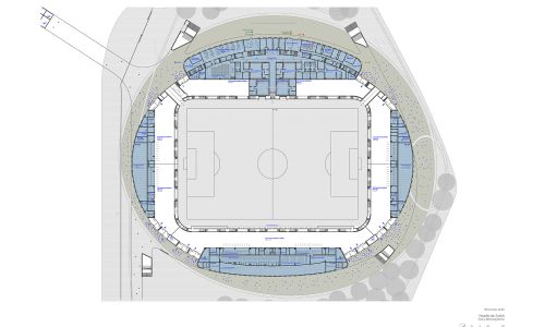 Estadio de Fútbol Grashopper Diseño de plano de planta baja de Cruz y Ortiz Arquitectos