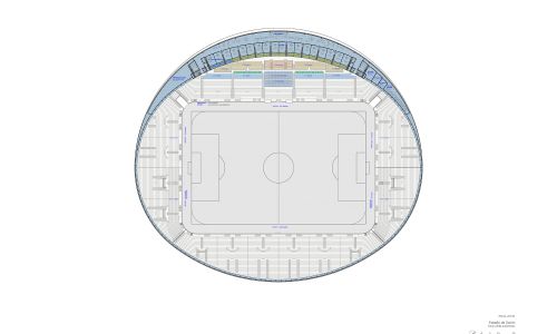 Estadio de Fútbol Grashopper Diseño de plano de planta de Cruz y Ortiz Arquitectos