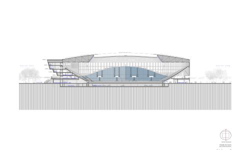 Estadio de Fútbol Grashopper Diseño de plano de sección transversal de Cruz y Ortiz Arquitectos