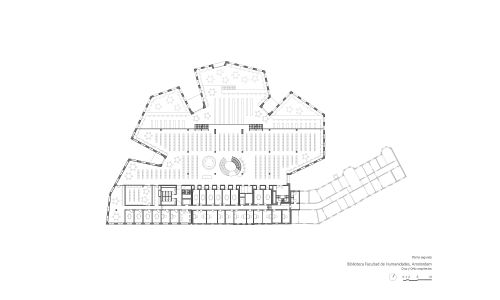Biblioteca de Humanidades en Amsterdam Diseño del Plano de la Planta Segunda Cruz y Ortiz Arquitectos