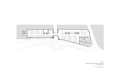 Campus Universitario de Supsi en Lugano Diseño de plano de planta sótano -1 Cruz y Ortiz Arquitectos