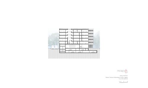 Campus Universitario de Supsi en Lugano Diseño de Plano de sección transversal Cruz y Ortiz Arquitectos
