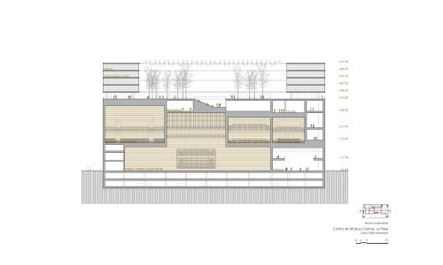 Centro de Música y Danza de la Haya Diseño de plano de sección longitudinal de Cruz y Ortiz Arquitectos