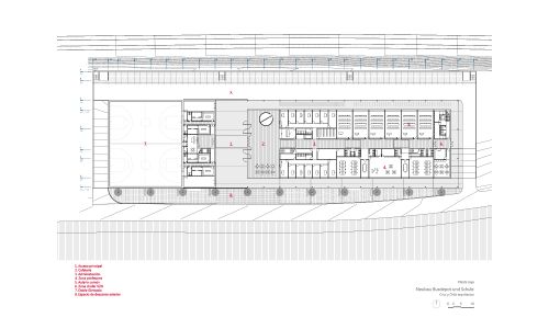 Deposito de Autobuses y Escuela Wetzikon Diseño de plano de planta baja Cruz y Ortiz Arquitectos