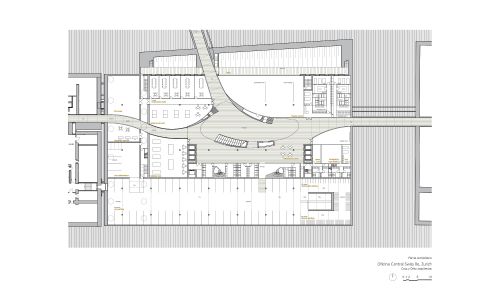 Oficina Central de Swiss Diseño de plano de planta semisótano de Cruz y Ortiz Arquitectos