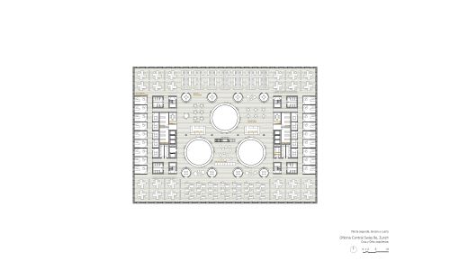 Oficina Central de Swiss Diseño de plano de planta 2 3 y 4 de Cruz y Ortiz Arquitectos