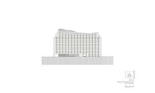 Oficina Central de Swiss Diseño de plano de alzado norte de Cruz y Ortiz Arquitectos