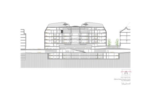 Oficina Central de Swiss Diseño de plano de sección longitudinal este Cruz y Ortiz Arquitectos