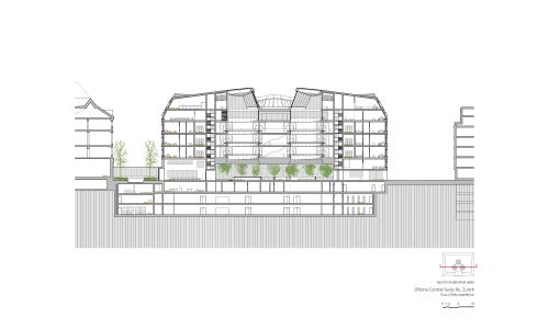 Oficina Central de Swiss Diseño de plano de sección longitudinal oeste Cruz y Ortiz Arquitectos