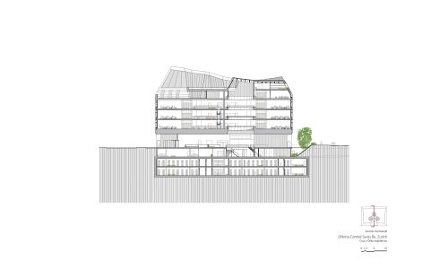Oficina Central de Swiss Diseño de plano de sección transversal Cruz y Ortiz Arquitectos