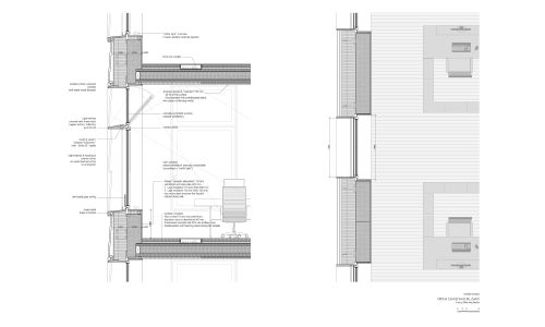 Oficina Central de Swiss Diseño de plano de detalle de fachada Cruz y Ortiz Arquitectos