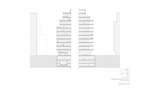 Apartamentos Penthoses en Beirut Diseño plano de sección transversal de Cruz y Ortiz Arquitectos
