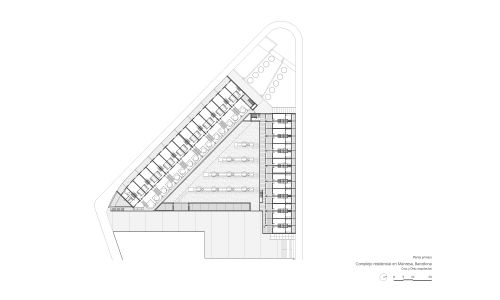 Complejo Residencial de Manresa Diseño de plano de planta primera de Cruz y Ortiz Arquitectos