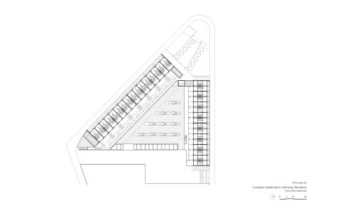 Complejo Residencial de Manresa Diseño de plano de planta segunda de Cruz y Ortiz Arquitectos