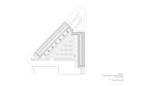 Complejo Residencial de Manresa Diseño de plano de planta de cubierta de Cruz y Ortiz Arquitectos