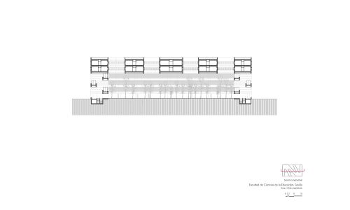 Facultad de Ciencias de la Educación en Sevilla Diseño de plano de sección longitudinal por patio de Cruz y Ortiz Arquitectos