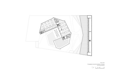 Oficinas de la Junta de Andalucía en Granada Diseño de plano de planta quinta de Cruz y Ortiz Arquitectos