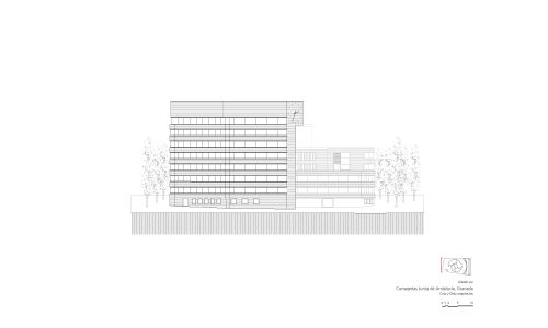 Oficinas de la Junta de Andalucía en Granada Diseño de plano de alzado sur de Cruz y Ortiz Arquitectos