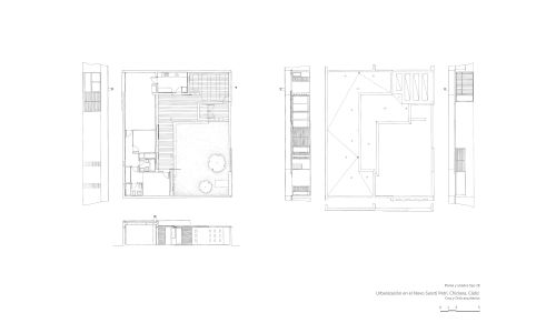 Plano de planta, alzado y sección de la Urbanizacion Sancti Petri de Chiclana Cadiz Cruz y Ortiz Arquitectos