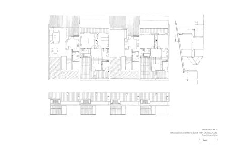 Plano de planta, alzado y sección de la Urbanizacion Sancti Petri de Chiclana Cadiz Cruz y Ortiz Arquitectos