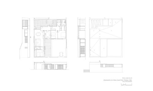 Plano de planta, alzado y sección de la Urbanizacion Sancti Petri de Chiclana Cadiz Cruz y Ortiz Arquitectos