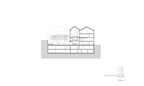 Lofts en Fabrica de Sabadell en Barcelona Diseño de plano de sección transversal por patio de Cruz y Ortiz Arquitectos