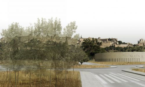Museo de Arte Visigodo en Toledo Diseño de fachada exterior circular integrada en el paisaje de la vega baja de Cruz y Ortiz Arquitectos