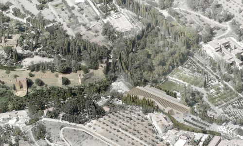 Atrio de la Alhambra en Granada Diseño de de vista aérea de integración en el paisaje de Cruz y Ortiz Arquitectos