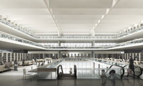 Biblioteca Central en Berlín Diseño de hall vestíbulo y escaleras mecánicas Cruz y Ortiz Arquitectos