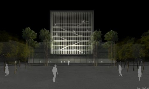 Biblioteca de la Universidad de Sevilla Diseño de iluminación nocturna de fachada acristalada exterior de Cruz y Ortiz Arquitectos