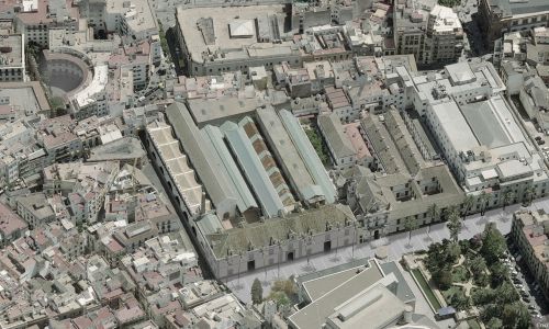 Caixa Forum en Atarazanas de Sevilla Diseño exterior de centro histórico previo de Cruz y Ortiz Arquitectos