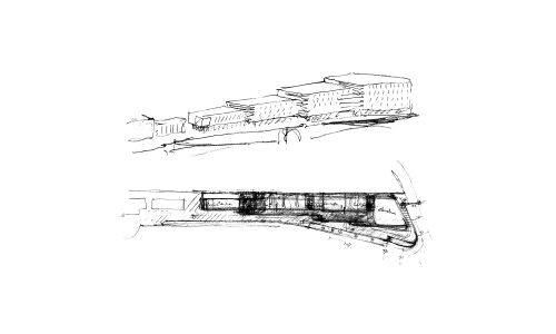 Campus Universitario de Supsi en Lugano Diseño de croquis en planta y perspectiva Cruz y Ortiz Arquitectos