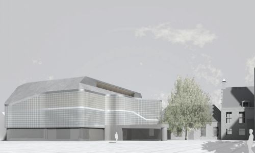Ampliación de Centro Audiovisual Alkmaar Diseño exterior de fachada exterior de vidrio y espacio público de Cruz y Ortiz Arquitectos