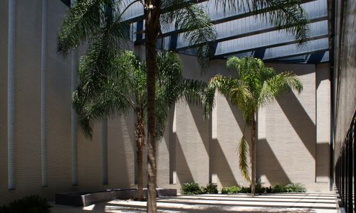 Centro de Control del Aeropuerto de Sevilla Diseño del Interior del Patio con Palmeras Cruz y Ortiz Arquitectos