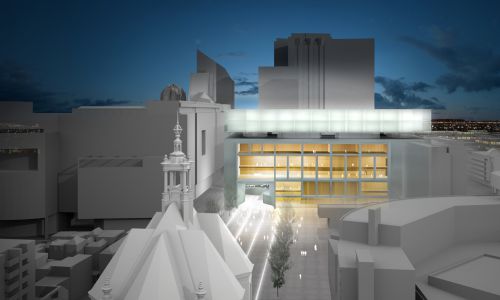 Centro de Música y Danza de la Haya Diseño de iluminación nocturna exterior de Cruz y Ortiz Arquitectos
