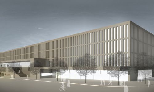 Ciudad de la Justicia de Jaén Diseño de porche de entrada y celosía de fachada de Cruz y Ortiz Arquitectos