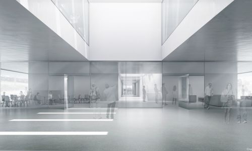 Deposito de Autobuses y Escuela Wetzikon Diseño interior de cafetería iluminación de lucernario Cruz y Ortiz Arquitectos