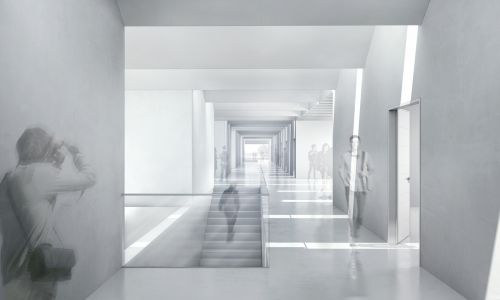Deposito de Autobuses y Escuela Wetzikon Diseño interior de pasillos de comunicación escalera e iluminación de lucernarios Cruz y Ortiz Arquitectos
