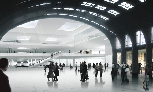 Estación de Ferrocarril de La Coruña Diseño de hall interior de Cruz y Ortiz Arquitectos