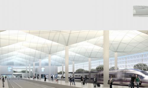 Estación de Ferrocarril de alta velocidad de Huelva Diseño interior de andenes y cubiertas Cruz y Ortiz Arquitectos