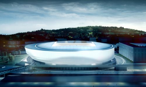 Estadio de Fútbol Grashopper Diseño de Exterior de fachada de celosía con iluminación nocturna de Cruz y Ortiz Arquitectos