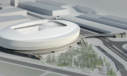 Estadio de Fútbol Grashopper Diseño Exterior de entorno y parque de accesos de Cruz y Ortiz Arquitectos