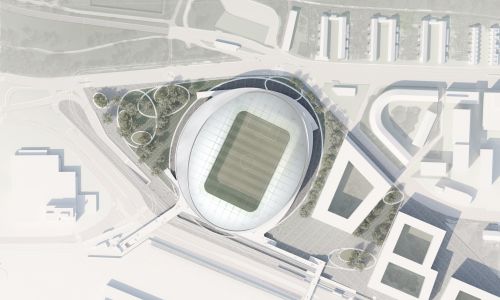 Estadio de Fútbol Grashopper Diseño de ordenación en planta de parque de entorno Cruz y Ortiz Arquitectos