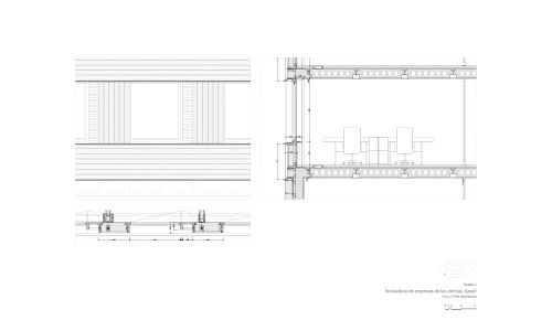 Incubadora de Empresas Diseño de plano de detalle de ventana en alzado planta y sección de Cruz y Ortiz Arquitectos